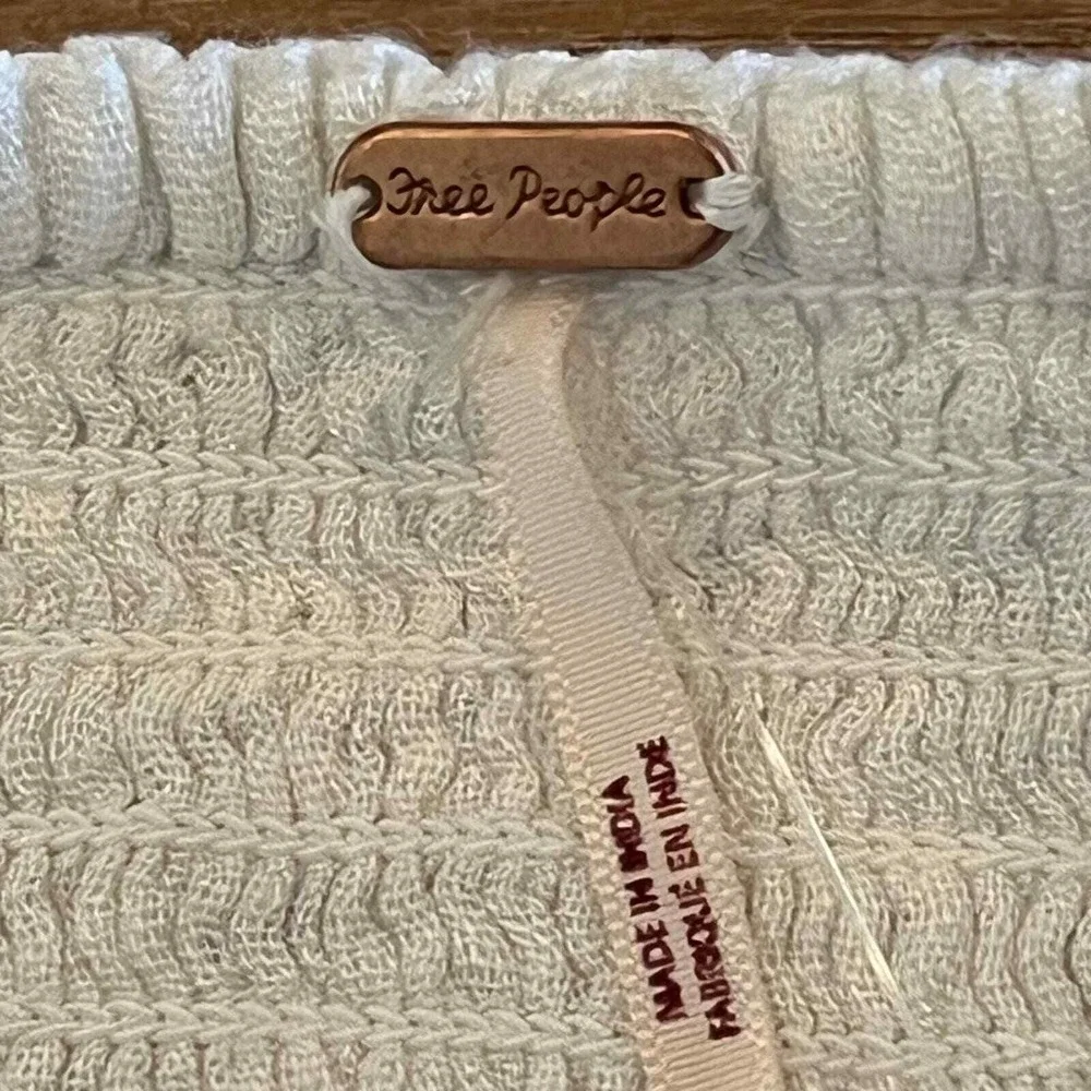 Free People Embroidered Square Neck Peasant Top White Black Size S, NWT